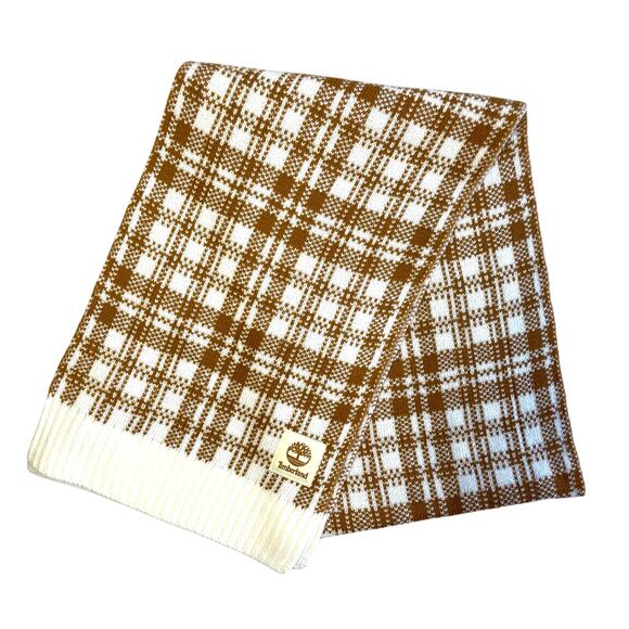 NWT Timberland Plaid Scarf Mustard & Cream Wrap Tartan Knit Fall Academia Cozy - Picture 1 of 8
